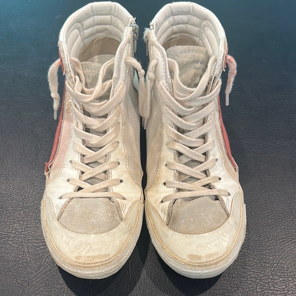 Golden Goose White and Pink High-Top Sneakers